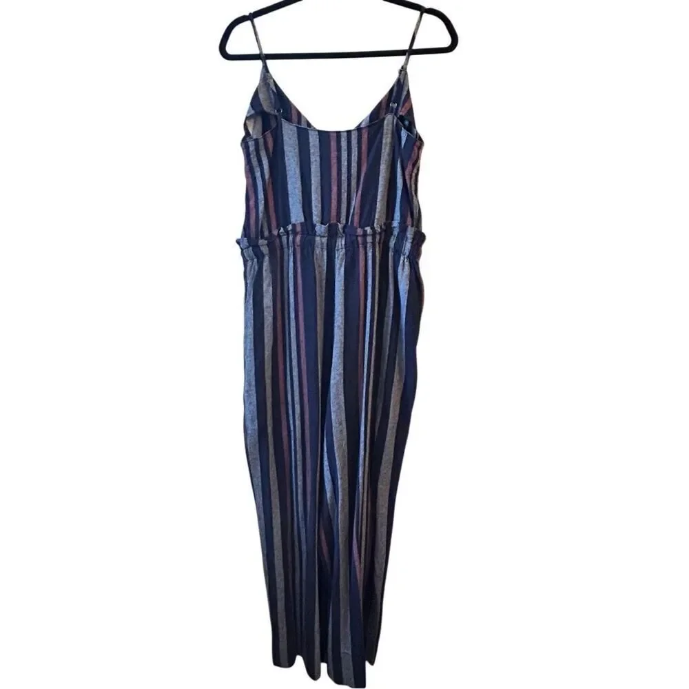 NWT Splendid Linen Blend Wide-leg Jumpsuit Sz M Striped sleeveless stretch waist - Picture 2 of 13